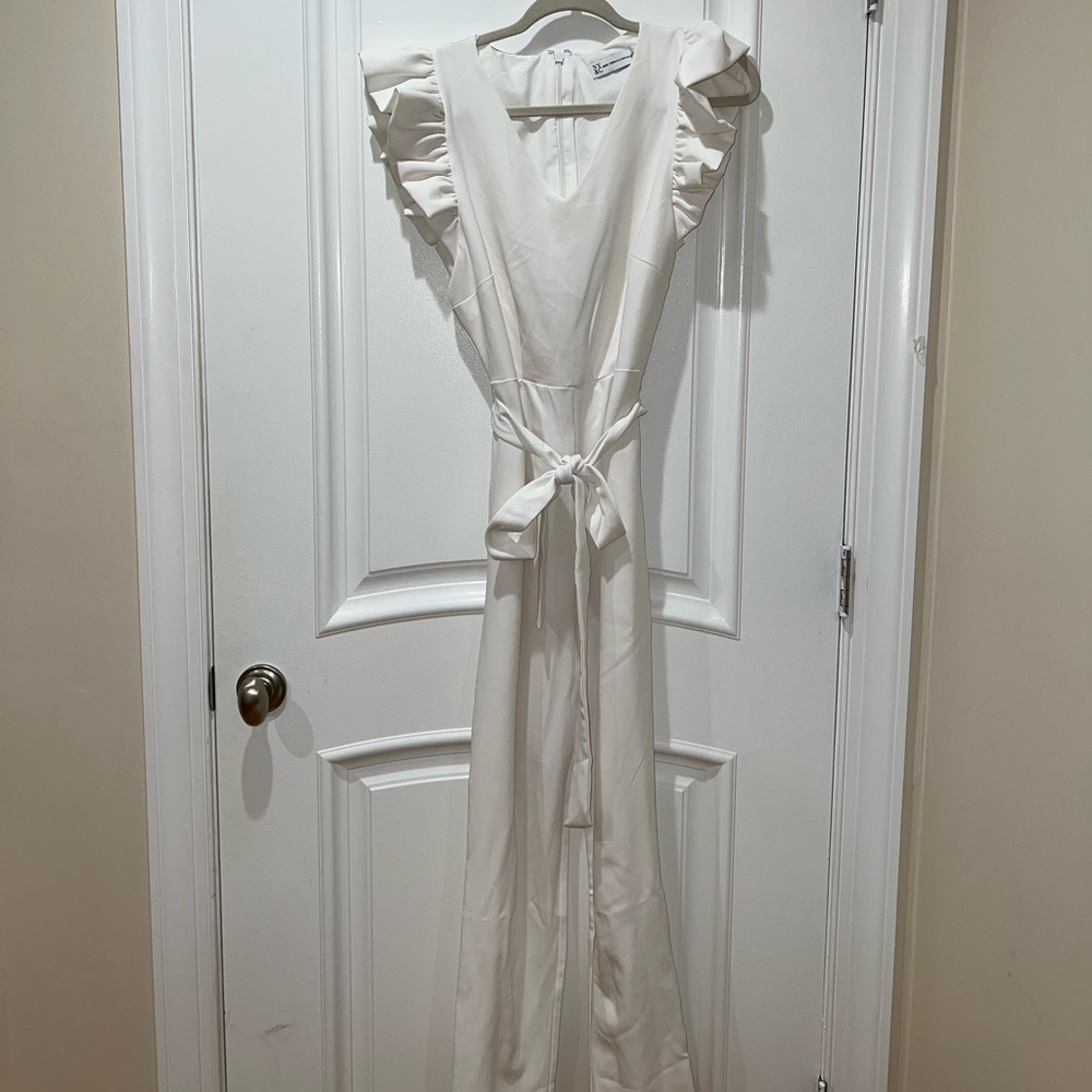 New York & Company Flutter-Sleeve Tie Jumpsuit